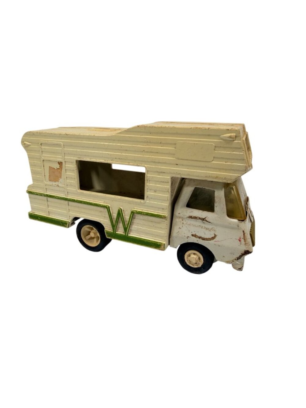 Vintage White Plastic Winnebago Toy Camper With Green Trim & Opening Rear Door - Picture 3 of 7